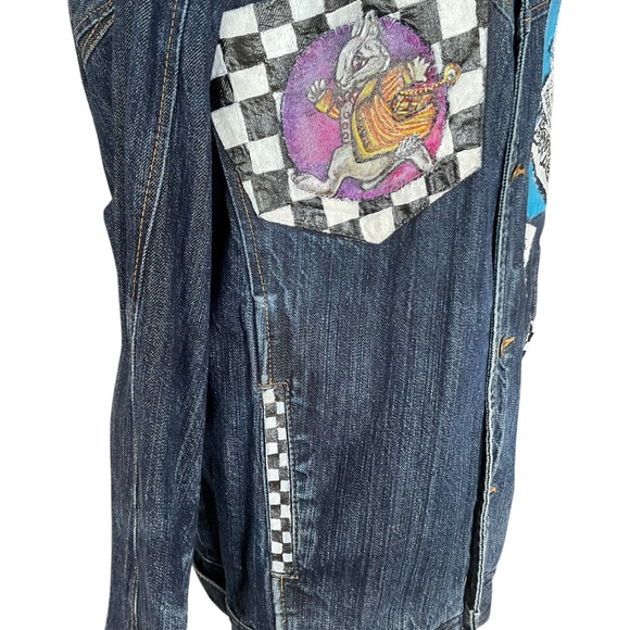 Hand Painted Alice in Wonderland | Cheshire Cat | Denim Jacket | Oversized | XXL - Picture 13 of 14